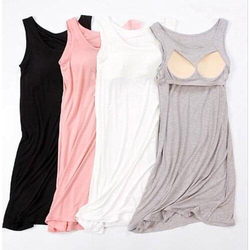 Fdfklak Ladies Nightgowns Sexy Sleeveless Night Dress Bra Padded Modal Cotton Nightwear Sleepshirt Women Sleepwear Nightshirt