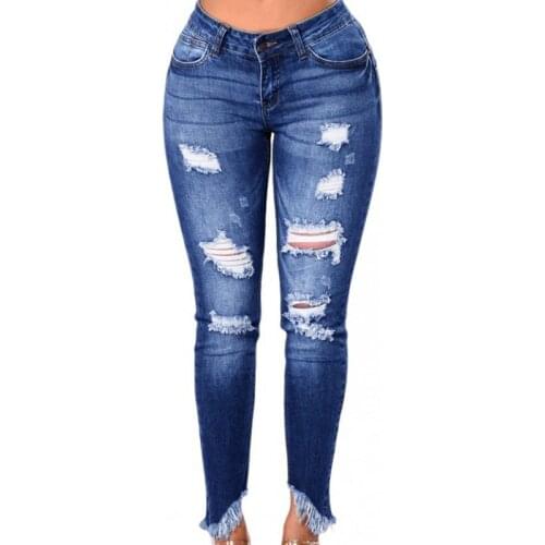 Women Jeans Denim Slim High Elastic Hole Jeans Zippers Sexy Pants Stretch Trousers Female Denim Skinny Pencil Pants
