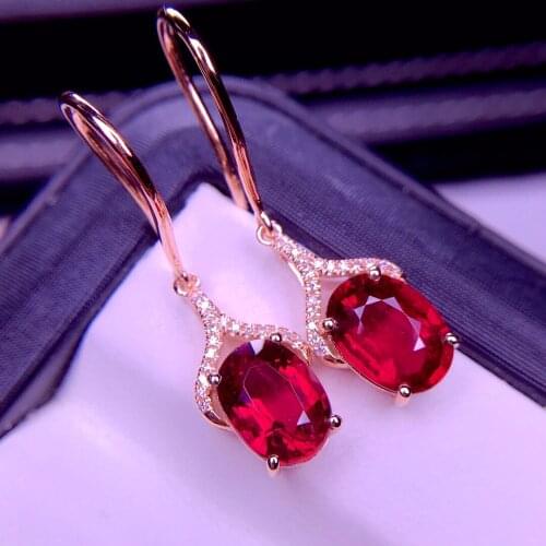 E322 Fine Jewelry 18K Gold AU750 100% Natural Tourmaline Gemstones 3.8ct Female Ethnic Stud Earrings for Women