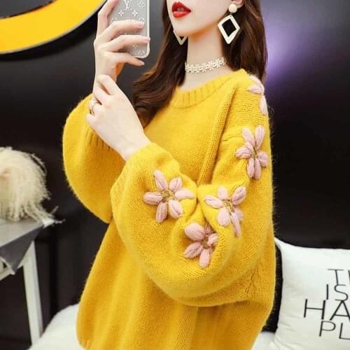 2021 Autumn Winter New Women fashion casual Flower Sweet warm pullover Sweater woman female clothes for women New Sueter Mujer
