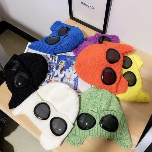 RUHAOThickened Winter Knitted Hat Double-use Warm Beanies Skullies Ski Cap with Removable Glasses for Men Women