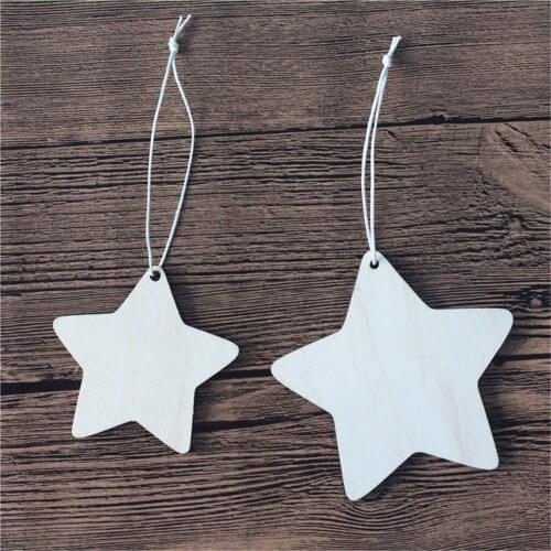 10pcs Star DIY Christmas Wooden Pendants Ornaments for Christmas Party Xmas Tree Hanging Kids Gifts Decorations