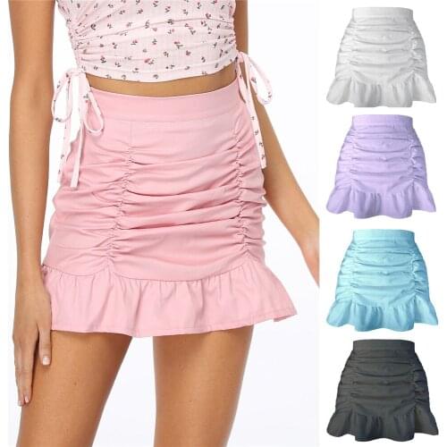 2021 New Mini Skirt Solid Color Pleated Ruffle Zipper Skirt With High Waist And Hip Fishtail Pleated Skirt Short Sexy BSQ175