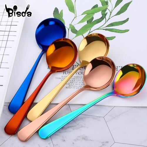 3Pcs Round Spoons Net Red Spoon For Dessert Small Soup Spoons Creative Handle Mix Ice Scoop Yogurt Kitchen Table Dinner Tools