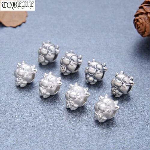 3D 100% 999 Silver OX Beads Real Pure Silver Good Luck OX Beads Chinese Zodiac OX Loose Beads