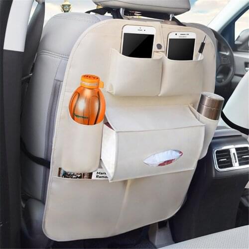 Car Organizer PU Leather Car Seat Back Hanging Storage Bag Drink Cup Holder Tissue Box Car Seat Organizer Interior Accessories