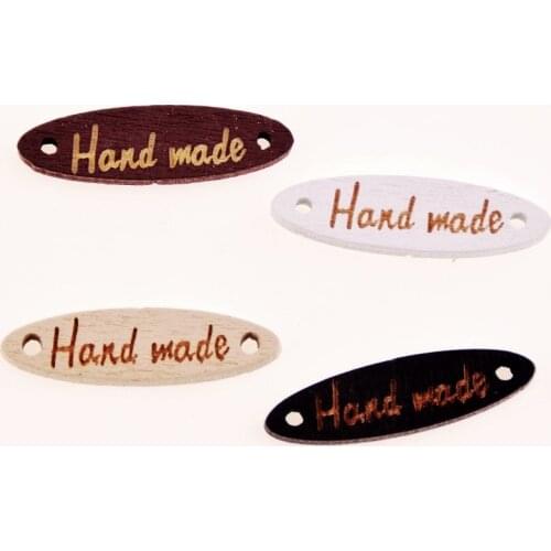 Free Shipping Retail 20Pcs Painting With "Hand made" 2 Holes Connectors Sewing Wood Buttons Scrapbooking 27x8mm