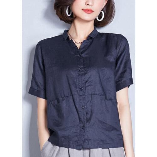 WomenS Spring Summer Style Cotton Linen Blouses Shirt WomenS Pocket Button Turn-Down Collar Short Sleeve Casual Tops SP743