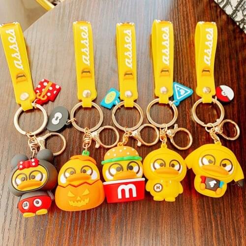 Cute Animal Duck Skullies Beanies Keychain Keyring Rubber wristband For Girls Boys Kids Gifts Key Chains Pendant Trinkets D776