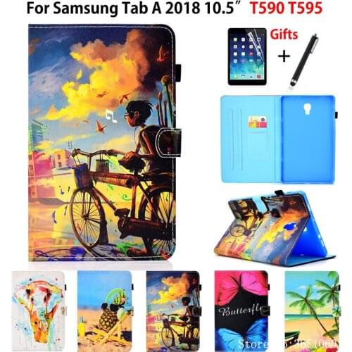 Case For Samsung Galaxy Tab A A2 2018 10.5" T590 T595 T597 SM-T590 Cover Funda Tablet Fashion Print Stand Skin Shell +Film+Pen