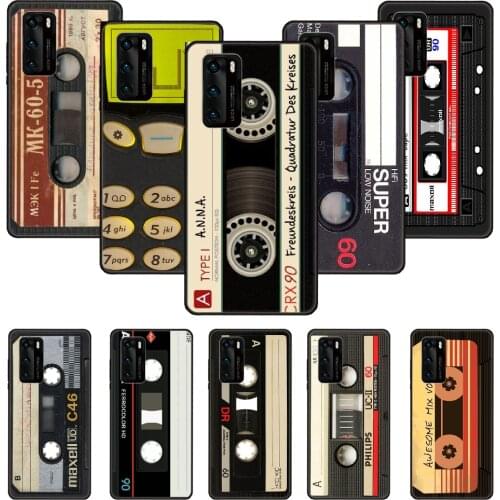 Phone Case For Huawei P20 P30 P40 P Smart Z + P10 Mate 30 10 20 Lite Pro Black Cover Prime Vintage Cassette Tape Retro style