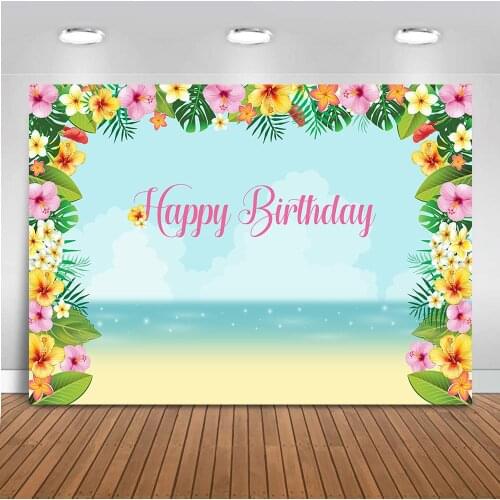 Neoback Happy Birthday theme party backdrop for photography cartoon design blue sky and sea sandy beach background for photo 495