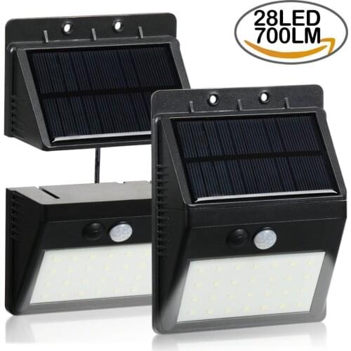 T-SUN 2 Pack 28 LED Solar Lights Outdoor Motion Sensor Wall Lights with Separable Solar Panel & Extension Cords for Patio Garden