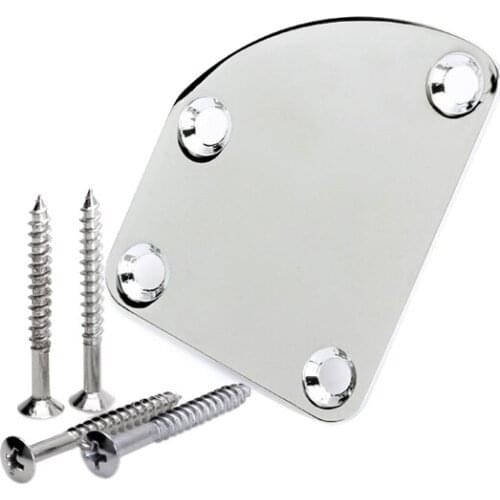 Zinc Alloy Guitar Neck Plate 4 Holes for Electric Guitar or Bass, Chrome