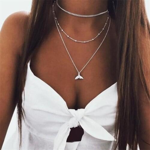 HI MAN Bohemian Three-layer Small Round Bead Fish Tail Pendant Necklace Women Casual Shopping Jewelry Accessories