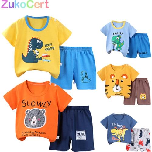 New Cotton Children Baby Short Sleeve 2-piece Clothes Boys Girls Summer Clothes Toddler Sets Kids T-shirt Dinasaur Clothing Set