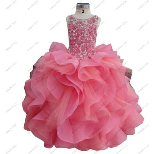 2021 Beautiful Coral Ball Gown Cupcake Toddler Littler Girls Pageant Wedding Party Prom Bridesmaid Communion Dresses Crystal
