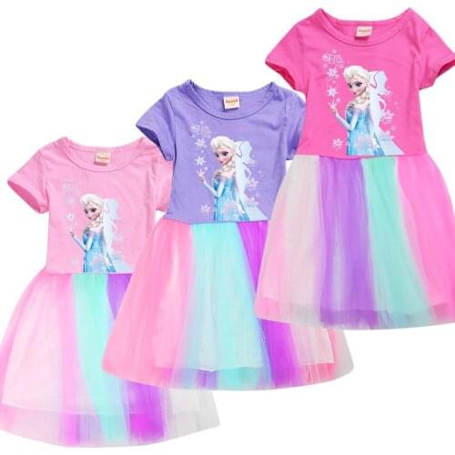 Summer Girl Dresses Cartoon Frozen Anna Elsa Print Cotton Fashion Star Moon Baby Girl Clothes Teenage Princess Christmas Costume