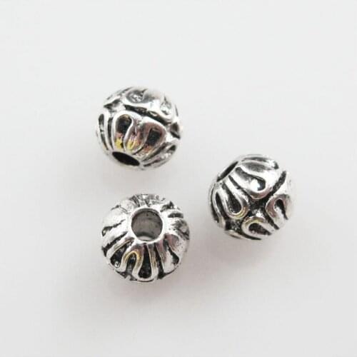 Fashion 50Pcs Tibetan Silver Flower Round Ball Spacer Beads Charms 6mm