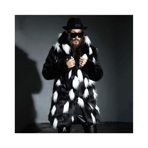 S/4Xl Mens Imitation Fur Jackets Long Section Hooded Black White Winter Warm Mixed Color Fake Faux Fox Fur Overcoats Top K1125