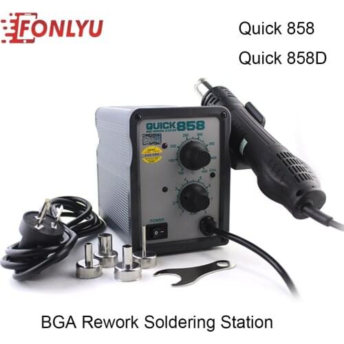 Quick 858D Original Digital Display Rework Soldering Station Hot Air Gun Aluminum Shell Rotary Wind Rework Station Welding Tool