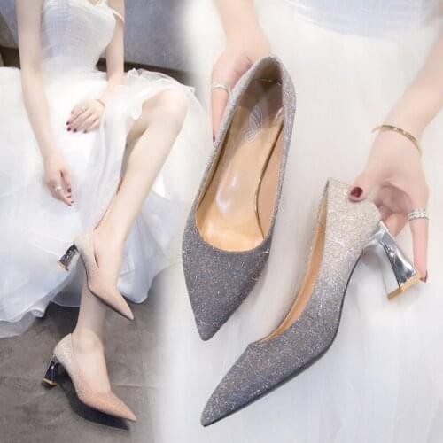 Sexy Bing Pumps Pointed Toe Boat Shoes High Heels Dress Shoes Silver Gradients Wedding Shoes 2020 New Fashion Ladies Shoes 8492G