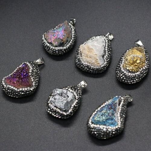 Natural Stone Pendant Irregular Shape Crystal Set Drill Exquisite Charm for Jewelry Making DIY Necklace Earrings Accessories