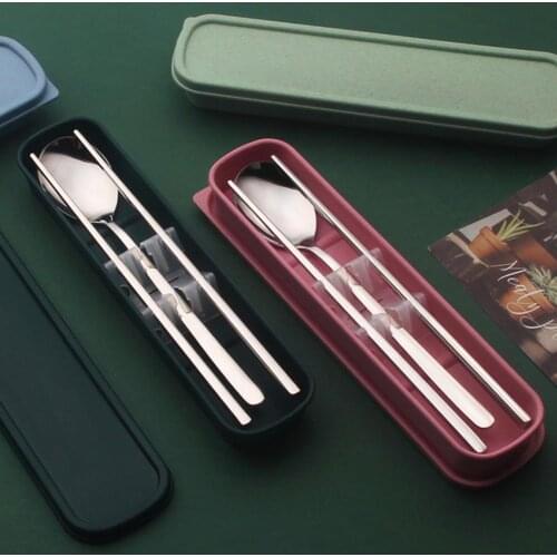 Portable 304 Stainless Steel Chopsticks Spoon Set Dinnerware with Storage Box