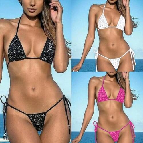 Sexy Ladies Women Diamond Crystal Swimwear Bikini Set Push-Up Bandage Adjustment Swimsuit Bathing Suit