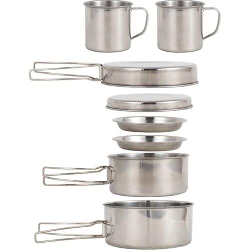 ELOS-8 Pcs Backpacking Camping Cookware Set Picnic Cooking Cook Set Camping Cooking Pots Outdoor Tableware