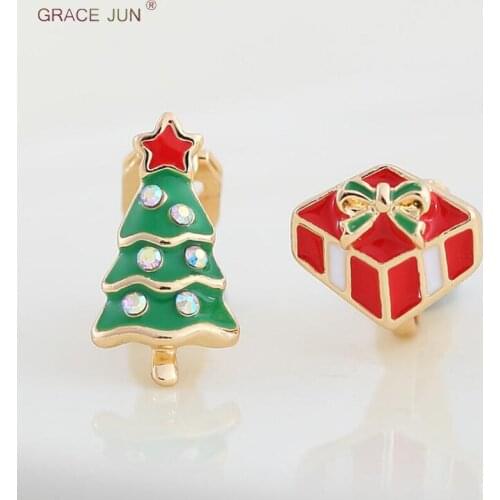 GRACE JUN Christmas Tree Gift Clip on Earrings Without Pierced for Kids Girls Hot Sale Enamel Colorful Clip Earrings Not Allergy