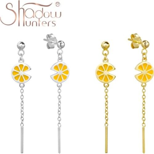 SHADOWHUNTERS Chic 925 Sterling Silver Fruit Enamel Chain Drop Earring Yellow Lemon Slices Earrings Ball Piercing Women Jewelry