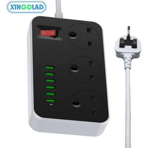 UK Fused Plug Power Strip 3 AC Outlet 6 USB Charging Socket Extender Fire Proof With 2 M Cable Safety Network Filter