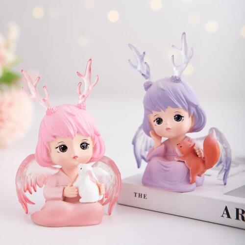 Nordic Resin Deer Girl Sculpture Crafts Fairy Garden Miniatures Ornaments Girl Statue Home Decoration Accessories Birthday Gifts