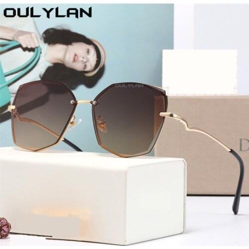 Oulylan Metal Rimless Sunglasses Women Fashion High Quality Gradient Sun Glasses Femlae Brand Design Trimming Eyewear UV400