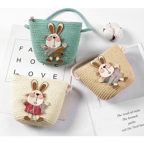 Summer Hand Made Straw Bags Children Single Inclined Shoulder Bags Exquisiteness Kids Cartoon Coin Purses Cute Princess Handbags