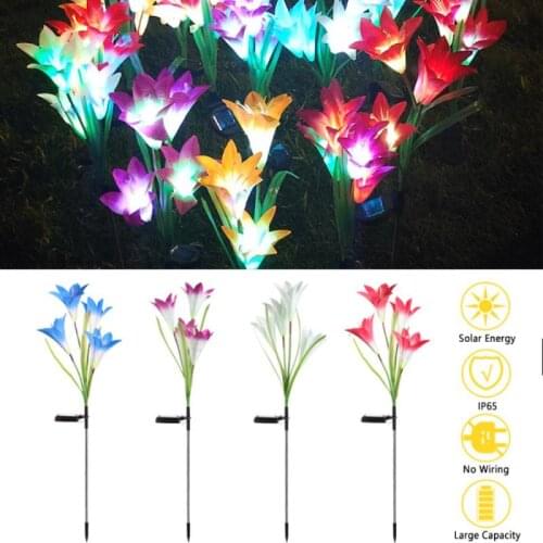 LED Solar Simulation Lily Flower Light Outdoor Lawn Lamp IP65 Waterproof Garden Landscape Lamp Home Decorative Flower Lights
