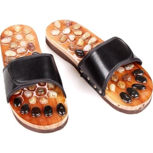 Foot Massage Slippers Shoe Foot Care Reflexology Sandals With Natural Acupuncture Stones Mules, Promote Blood Circulation