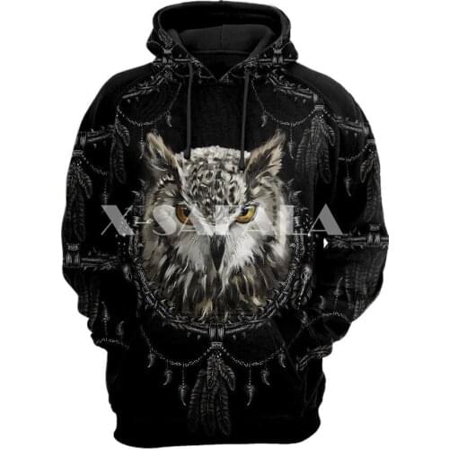 Owl Aboriginal Animal 3D Print Hoodie Man Women Harajuku Outwear Zipper Pullover Sweatshirt Casual Unisex-6