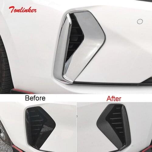 Tonlinker Exterior Car Front Foglight Cover Case Sticker For KIA K5 OPTIMA 2020-21 Car Styling 2 PCS ABS Chrome Cover Stickers