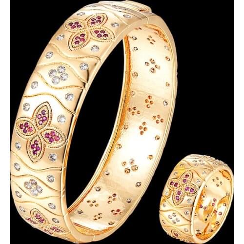 Vankeliif Luxury Bangles and rings ladies' jewelry sets micro-inlaid colorful zircon four-leaf flowers exquisite fashion jewelry