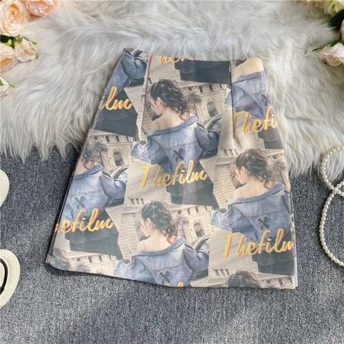 Vintage Portrait Printed PU Leather Skirt 2020 Casual High Waist Bag Hip Mini Falda Female Streetwear Winter Clothes New Yyqx02