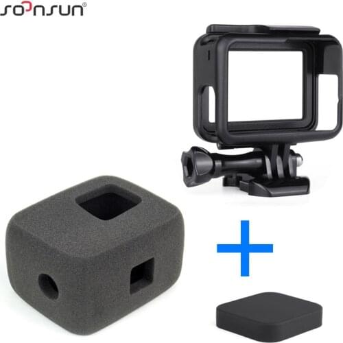 SOONSUN Wind Noise Reduce Foam Cover Windshield Sponge + Frame Mount + Camera Lens Cap for GoPro Hero 7/6/5 Go Pro Accessory Kit
