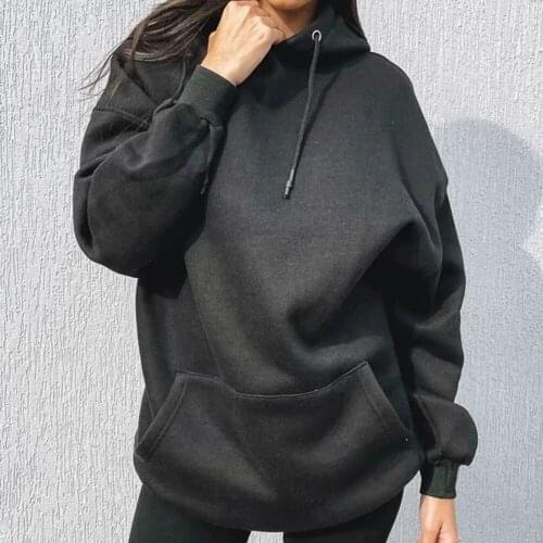 Xikom 2021 Women Winter Hoodies COTTON Elasticity Solid loose Long Sleeve Sweatshirts Female sweetwear Casual Pullover Top