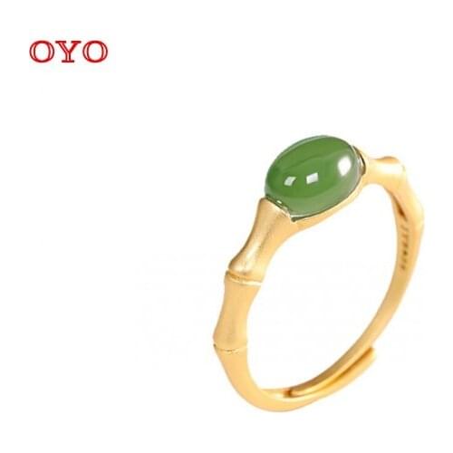 100% s925 silver Hetian jade jasper bamboo knot ring fashion simple womens open ring