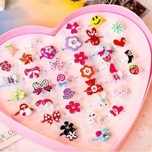 2 Pcs Children Kids Girls Adjustable Cute Pattern Ring Jewelry Party Favor Gifts Wholesale