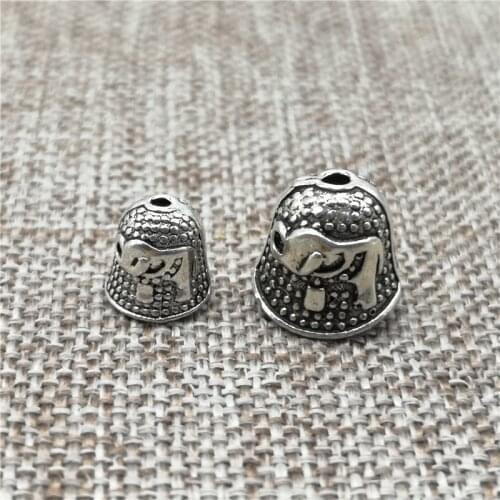 925 Sterling Silver Elephant Bead Cones Caps with Elephant Pattern for Bracelet Spacer