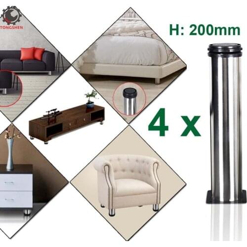 4Packs 200mm Height Furniture Legs Cabinet Desk Table Metal Legs Kitchen Adjustable Stainless Steel Feet Round
