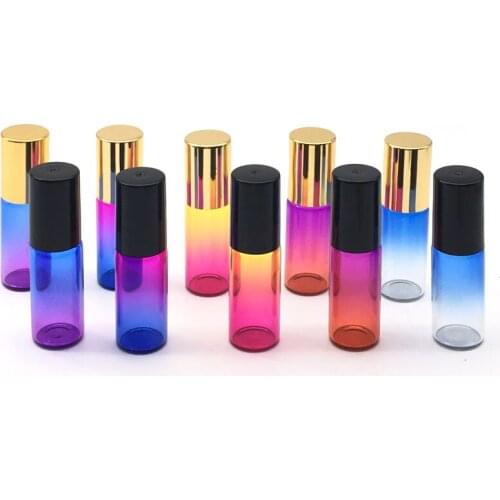 5pcs 5ml Gradient Colorful Roller Glass Perfume Bottle Roll On Empty Fragrance Roll-On Essential Oil Bottle Black Gold Cap