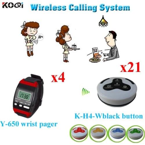 Wireless Watch Waiter Calling System Types Of Guest Supplies For Restaurant Hotel (4pcs Watch + 21pcs Caller)